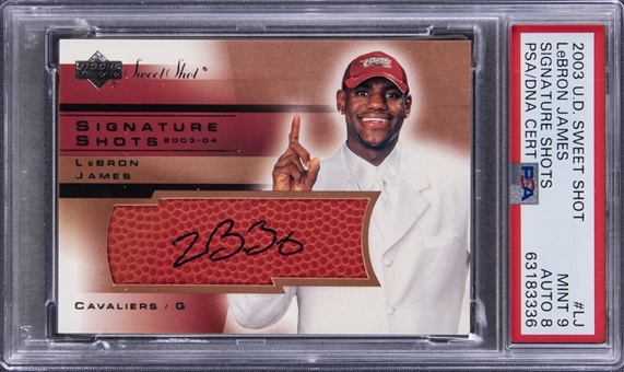 2003-04 Upper Deck Sweet Shot "Signature Shots" #LJ LeBron James Signed Rookie Card - PSA MINT 9, PSA/DNA 8